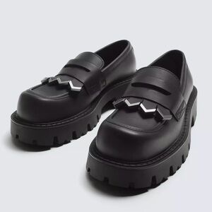 NWT ZARA MEN’S CHUNKY FRINGED LOAFERS BLACK 2625/520/800 SIZE 8